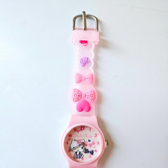 Hello Kitty Kids Watch Pink Bow Strap Analog Quartz Cute Cartoon Girl Gift Heart - Picture 3 of 6